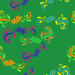 Seamless stylized colored floral  . Hand drawn.