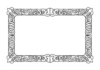Decorative frame for coloring book. Handcrafted illustration with classic antique framework.