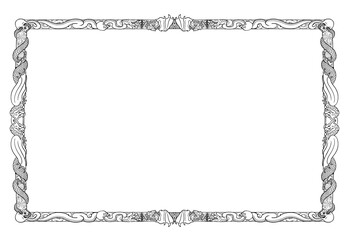 Decorative Halloween frame for coloring book. Handcrafted illustration with classic antique framework.