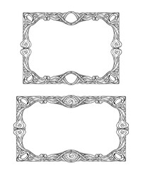 Decorative frame for coloring book. Handcrafted illustration with classic antique framework.