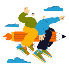 students sit on a pencil