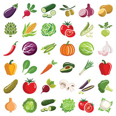 Sustainable healthy vegetable icon collection - vector color illustration	