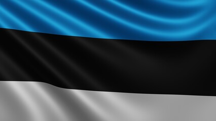 Render of the Estonia flag flutters in the wind close-up, the national flag of Estonia flutters in 4k resolution, close-up, colors: RGB. High quality 3d illustration