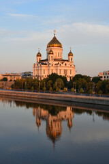 Fototapeta na wymiar The Cathedral of Christ the Saviour and Prechistenskaya Embankment in the morning. Moscow, Russia.