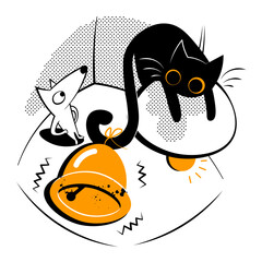 Cat climbed upstairs with a bell