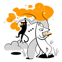 Cat is hanging from a limb from a tree