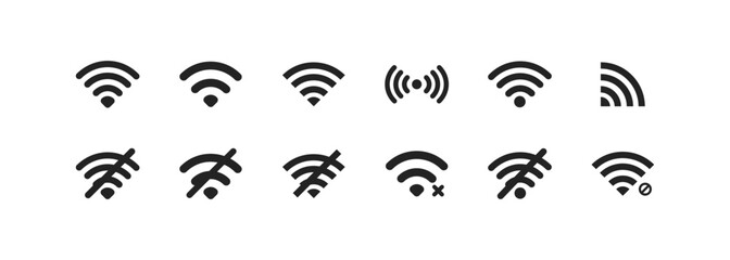 Wi fi icon set. Internet network concept. Wi-fi signal, no signal sign. Remote internet acsess symbol.