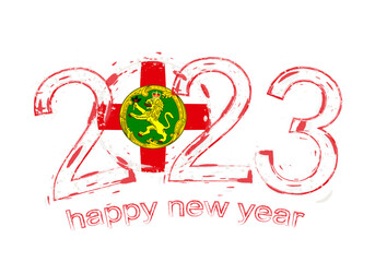 2023 Year in grunge style with flag of Alderney.