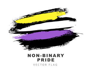 Flag of non-binary pride. Colored brush strokes drawn by hand. A colorful logo of one of the LGBT flags. Sexual identification.