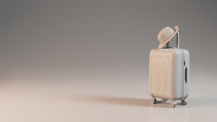 3d model of a suitcase. 3d vacation concept with suitcase and place for text. Travel time. 3d poster for travel agency design. Immigration around the world, concept 3d. Checking luggage at the airport