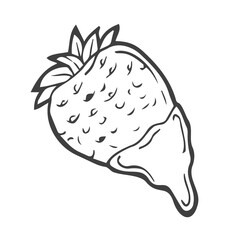 Fresh strawberry half covered by liquid chocolate dripping