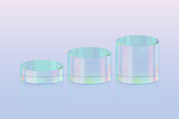 3d glass podium. Beauty product display cosmetic minimal scene. Vector cosmetic promotion stage.