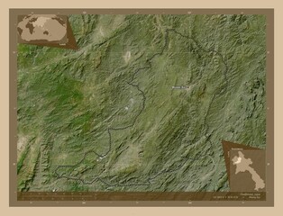 Fototapeta premium Oudomxai, Laos. Low-res satellite. Labelled points of cities