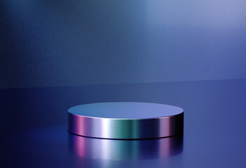 Background vector purple glossy round podium stage in blue empty room with cyan blue walls scene background