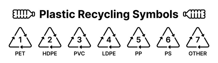 Plastic recycling symbols set. Vector illustration.