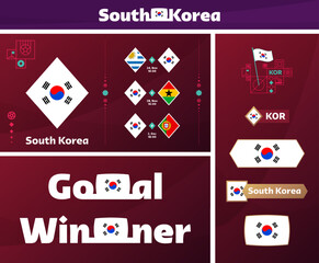 south korea national team design media kit graphic collection. 2022 World Cup Qatar Football or Soccer Championship design elements vector set. Banners, Posters, Social Media kit, templates