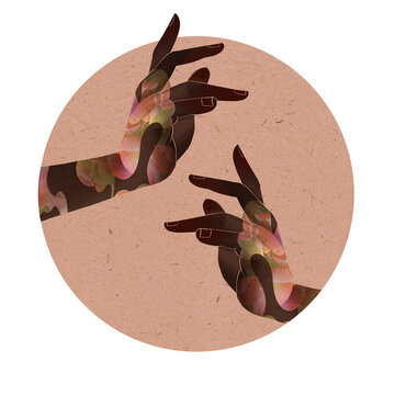 Hands touching, self-reflection, self-growth, zen, digital illustration, transparent background