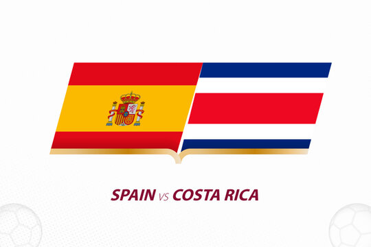 Spain vs Costa Rica in Football Competition, Group A. Versus icon on Football background.