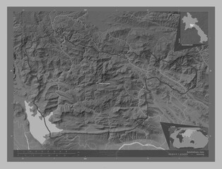 Xaisomboun, Laos. Grayscale. Labelled points of cities