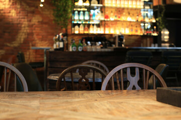 Old bar pub with wooden furniture