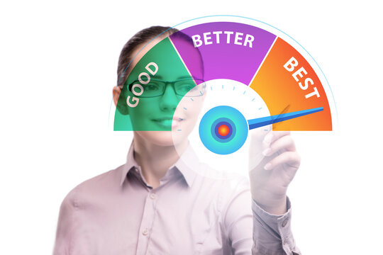 Businesswoman in good better and best concept