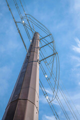 Electrical steel pole in a low angle view- Lake Austin, Austin, Texas