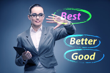 Businesswoman in good better and best concept