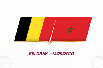 Belgium vs Morocco in Football Competition, Group A. Versus icon on Football background.