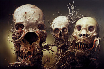 Abstract, surreal, creepy skull of a monster.Digital art