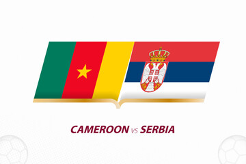 Cameroon vs Serbia in Football Competition, Group A. Versus icon on Football background.