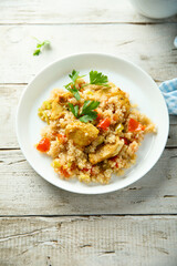 Healthy quinoa pilau with chicken and vegetables