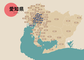 地図（地名付き）-愛知県