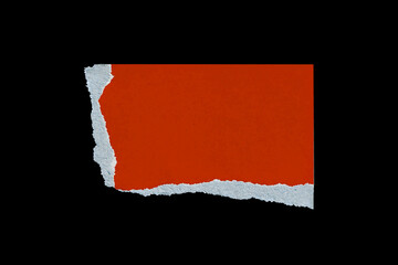 Red Torn Ripped Paper Cardboard Edge Piece Isolated on Black. Rough Grunge Element for Collage.