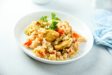 Healthy quinoa pilau with chicken and vegetables