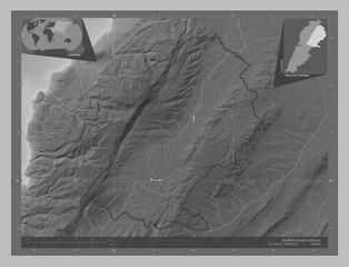 Baalbek-Hermel, Lebanon. Grayscale. Labelled points of cities