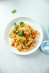 Healthy quinoa pilau with chicken and vegetables