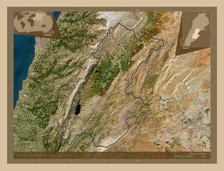 Beqaa, Lebanon. Low-res satellite. Labelled points of cities © Yarr65