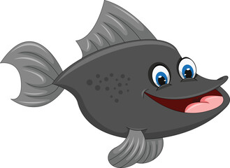 Fish black and big smile friendly cartoon vector illustration