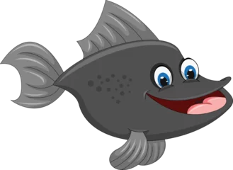Fotobehang Fish black and big smile friendly cartoon vector illustration © bubululu