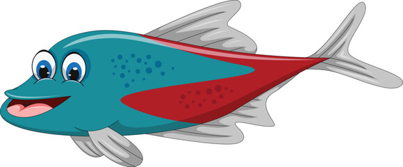 Fish blue and red with big smile funny and friendly cartoon vector illustration