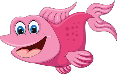 Fish pink and big smile friendly cartoon vector illustration
