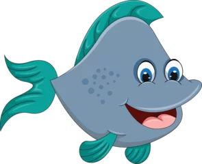 Draagtas Fish blue and green fin with big smile funny and friendly cartoon vector illustration © bubululu