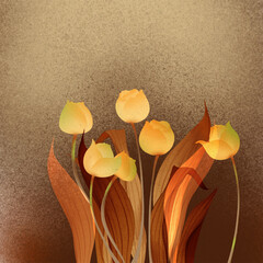 Blooming flowers in Asian style, digital illustration - obrazy, fototapety, plakaty
