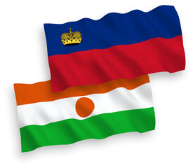 Flags of Republic of the Niger and Liechtenstein on a white background