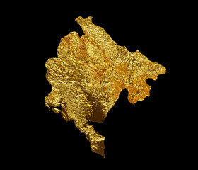 Montenegro Map Golden metal Color Height map Background 3d illustration