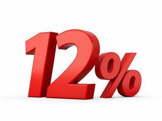 3d Red 12% Twelve Percent Sign on White Background 3d illustration