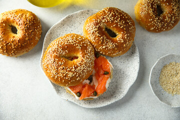 Bagels with smoked salmon and capers