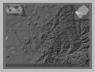 Mafeteng, Lesotho. Grayscale. Labelled points of cities