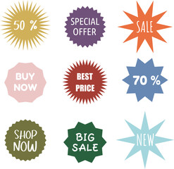 Discount labels and tags. New offer tags best seller badges.