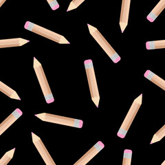 Seamless pattern with pencil on a black background. school pattern